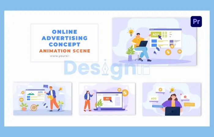 Online Ads Creation Process Concept Flat Vector Animation Scene